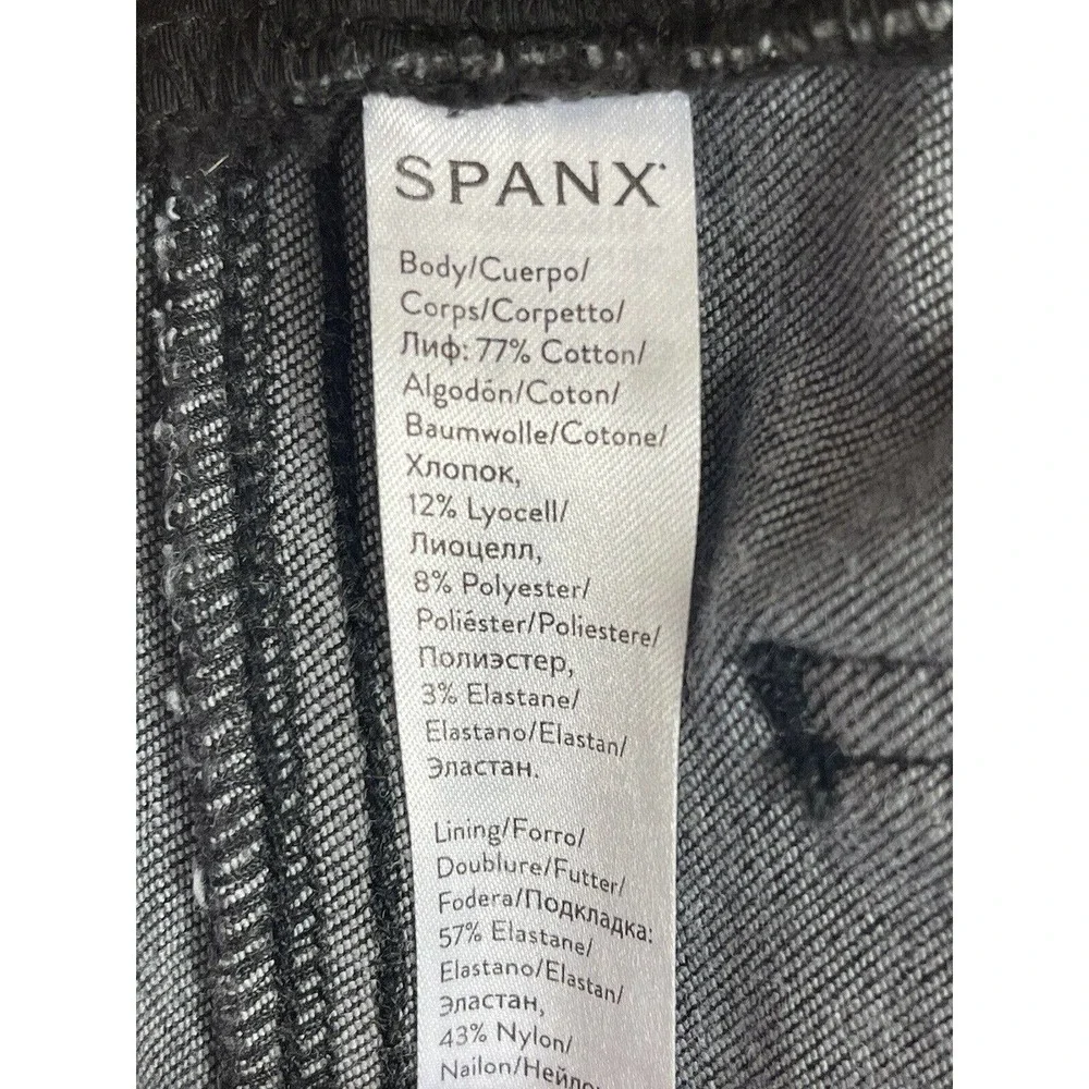 Spanx Distressed Skinny Jeans Womens M Black Mid Rise Pull On Elastic‎ Waist